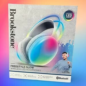 Brookstone Freestyle Glow Wireless LED Headphones Bluetooth Gaming Music Cream